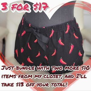 F21 black chili print fleece sleep shorts